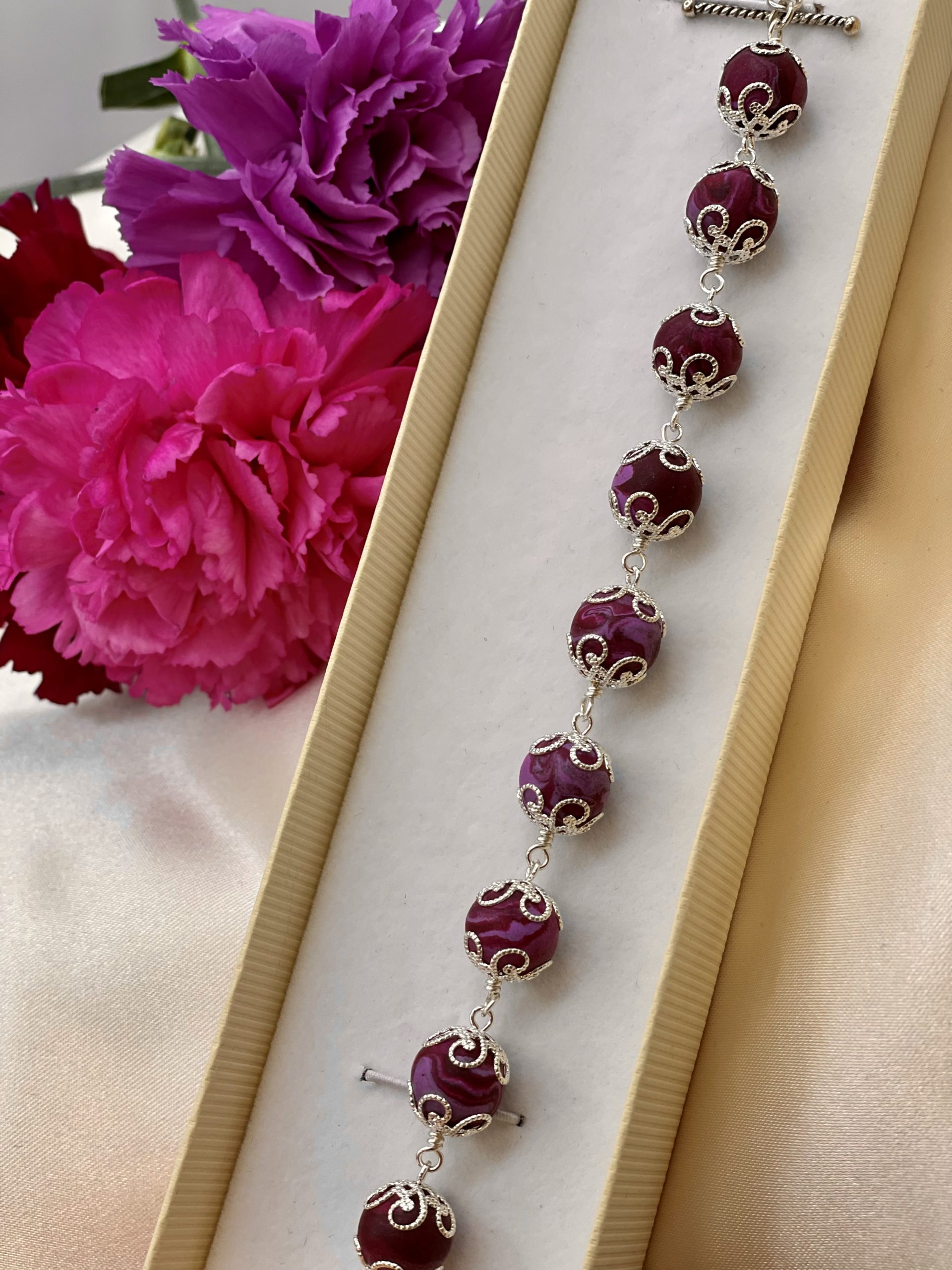 Bracelet with Bead caps - Remember With Roses